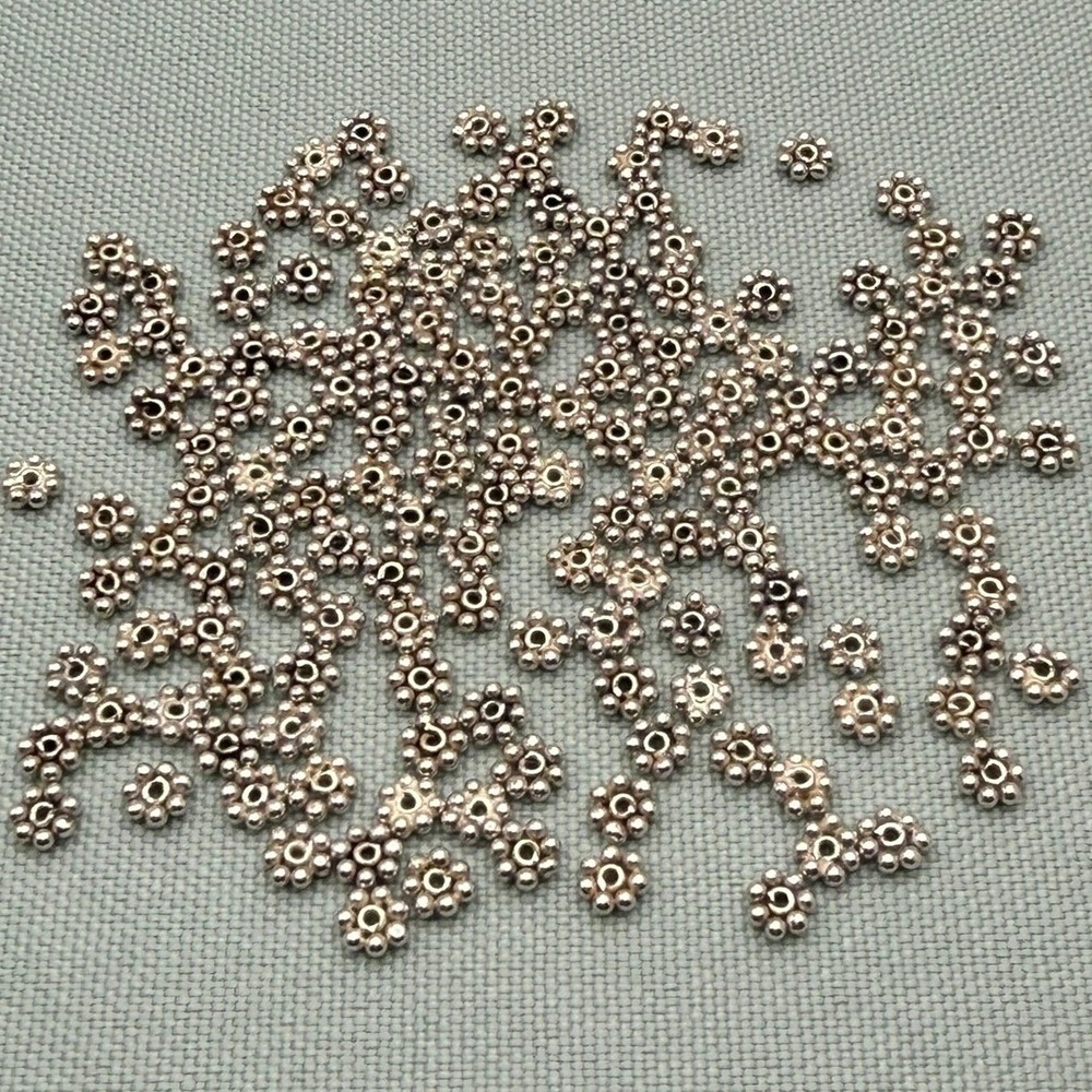 Sterling Silver Daisy Spacer Bali Style Antique Bead Lot 4mm 160 pieces 17.93g